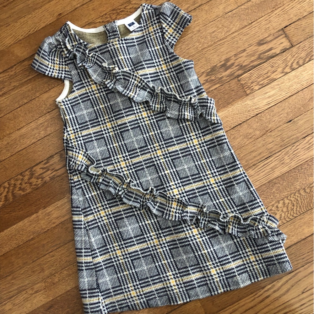 Janie and Jack plaid knit dress size 4 black white yellow ruffles